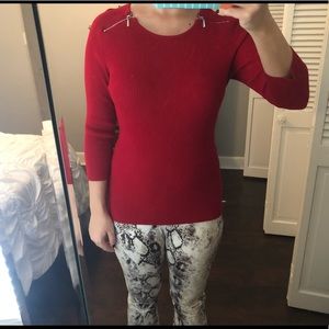 Red Sweater with Zipper Accents